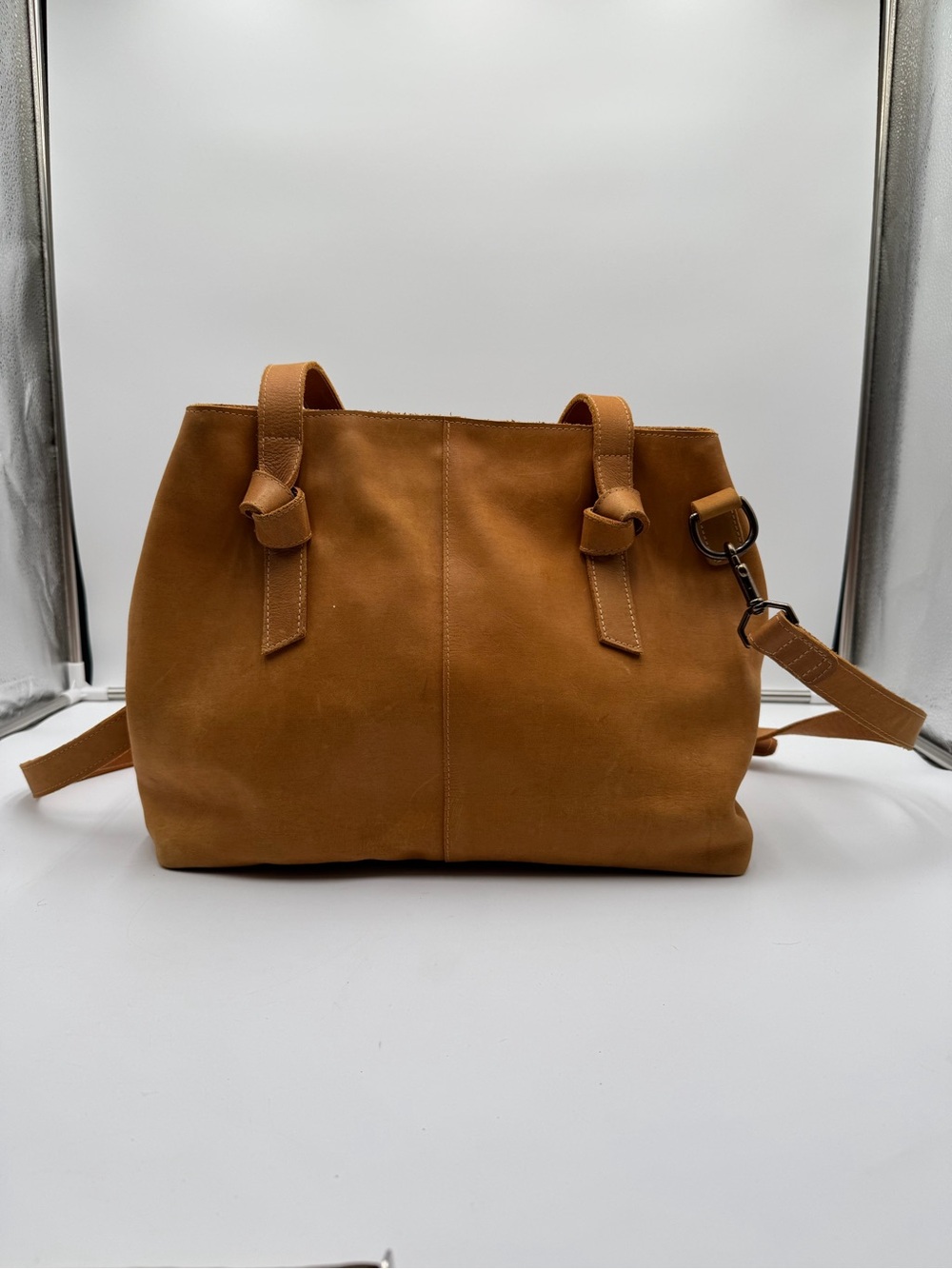 ABLE Leather Tote Crossbody Bag Cognac Brown Genuine Leather Shoulder Purse